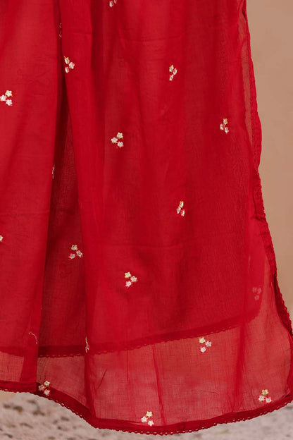 Maron Fabric Mall Cotton Kurti Plazo Dupatta 3Pcs Set