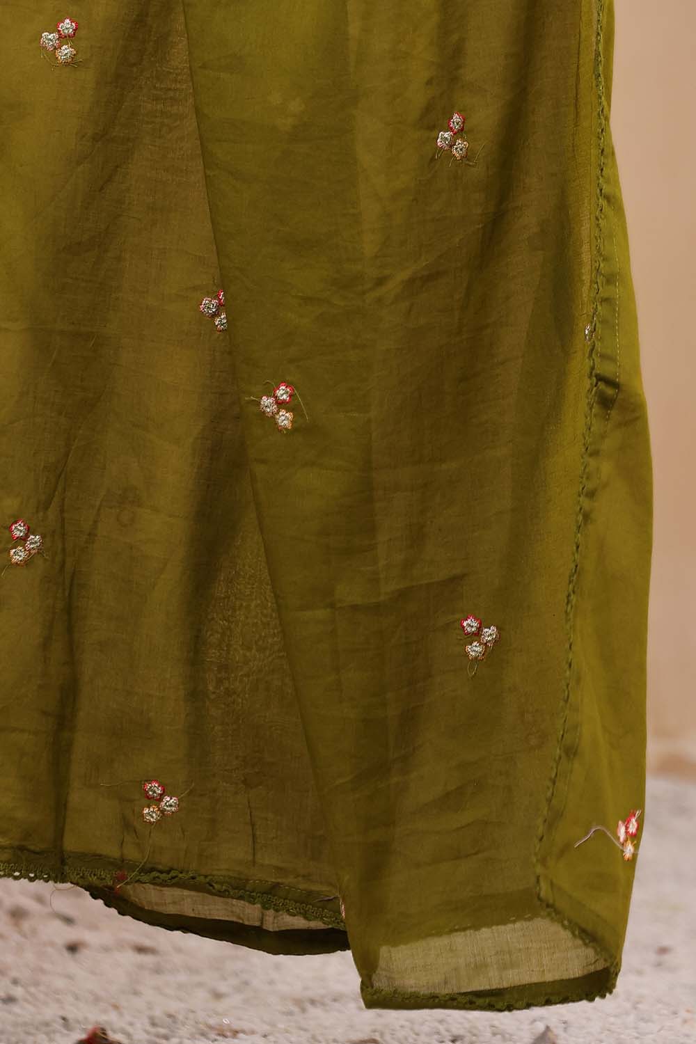Mehandi Fabric Mall Cotton Kurti Plazo Dupatta 3Pcs Set