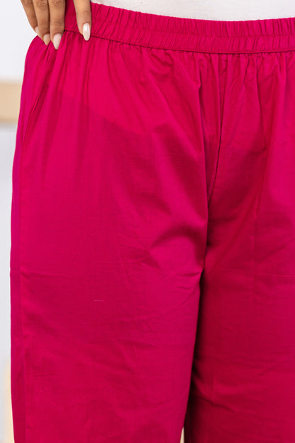 M Pink Fabric Mall Cotton Kurti Pant Dupatta 3Pcs Set