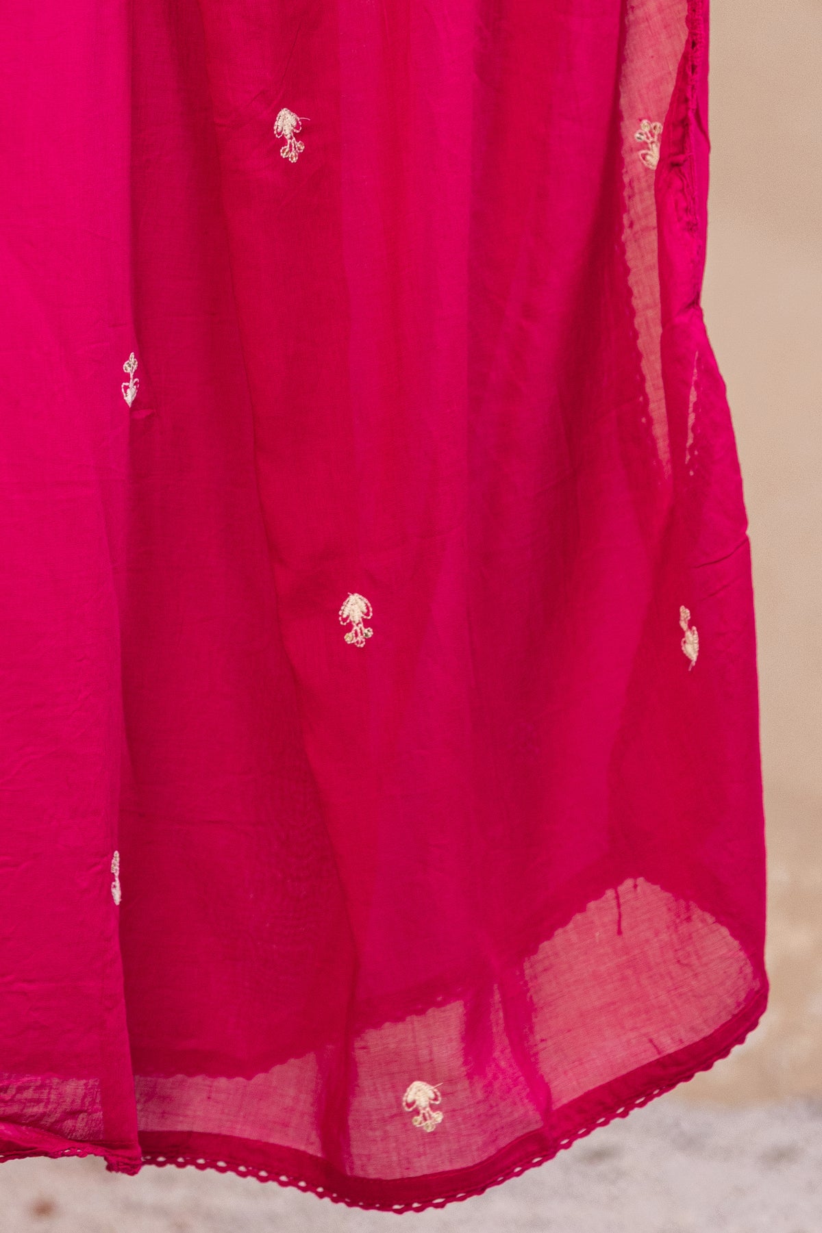 M Pink Fabric Mall Cotton Kurti Pant Dupatta 3Pcs Set