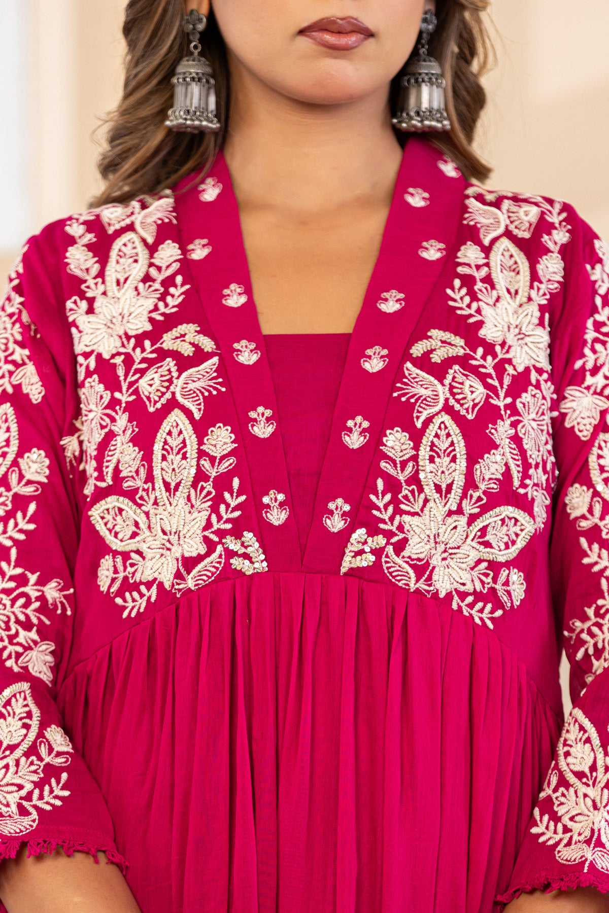 M Pink Fabric Mall Cotton Kurti Pant Dupatta 3Pcs Set