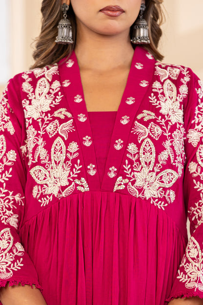 M Pink Fabric Mall Cotton Kurti Pant Dupatta 3Pcs Set