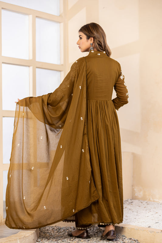 Mehandi Fabric Mall Cotton Kurti Pant Dupatta 3Pcs Set