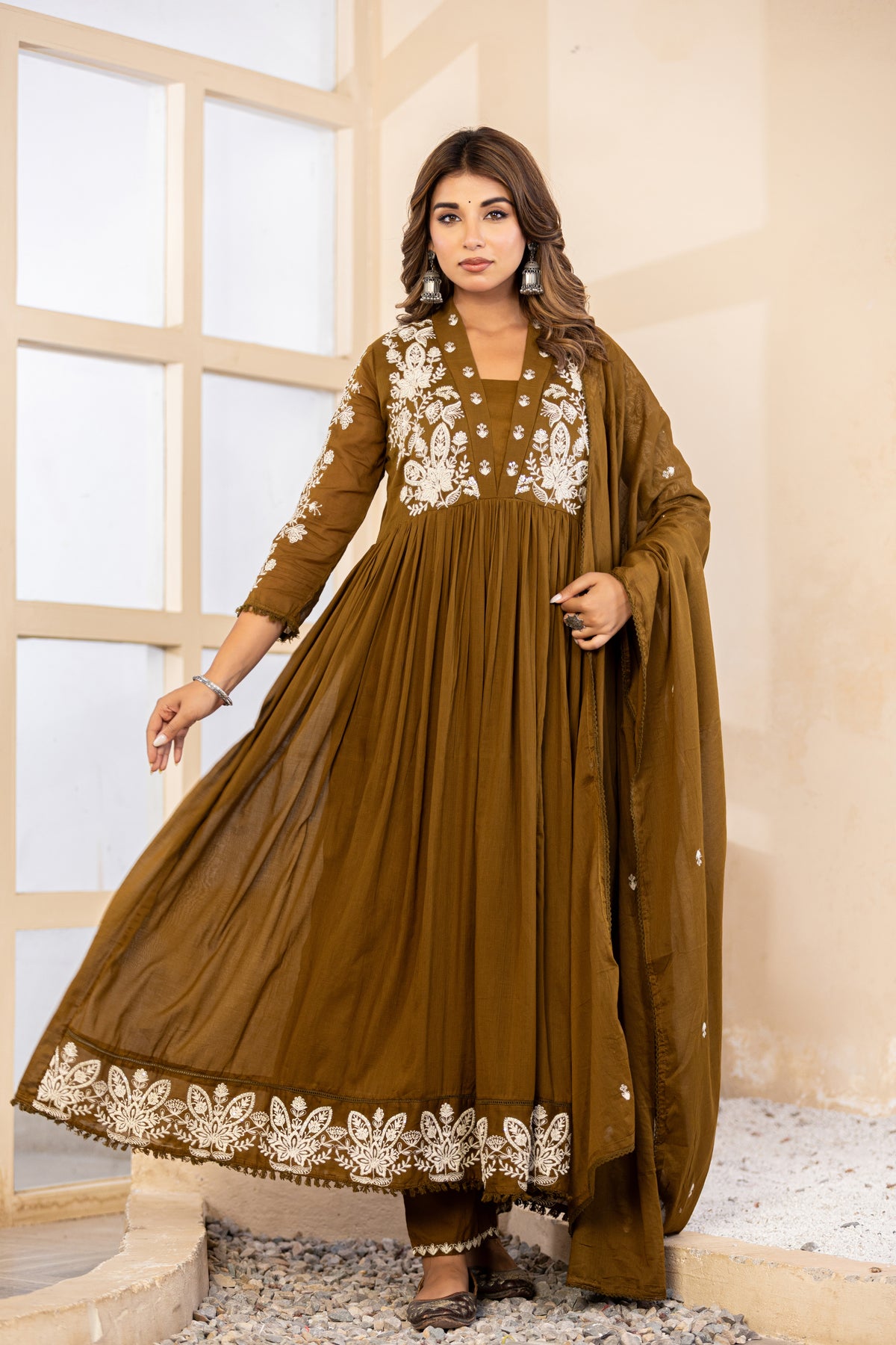 Mehandi Fabric Mall Cotton Kurti Pant Dupatta 3Pcs Set
