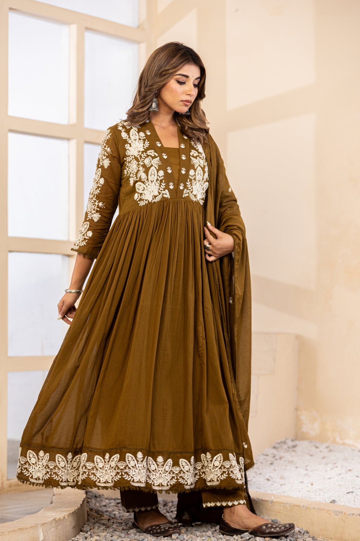 Mehandi Fabric Mall Cotton Kurti Pant Dupatta 3Pcs Set