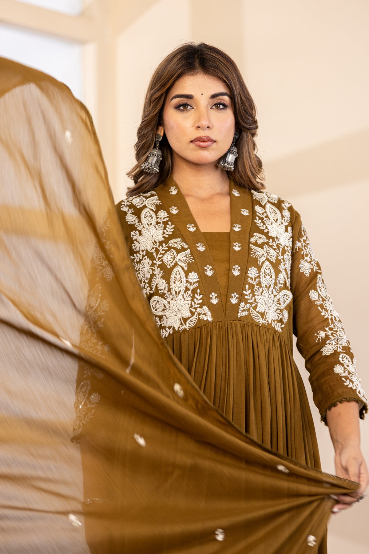 Mehandi Fabric Mall Cotton Kurti Pant Dupatta 3Pcs Set