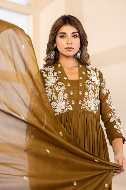 Mehandi Fabric Mall Cotton Kurti Pant Dupatta 3Pcs Set