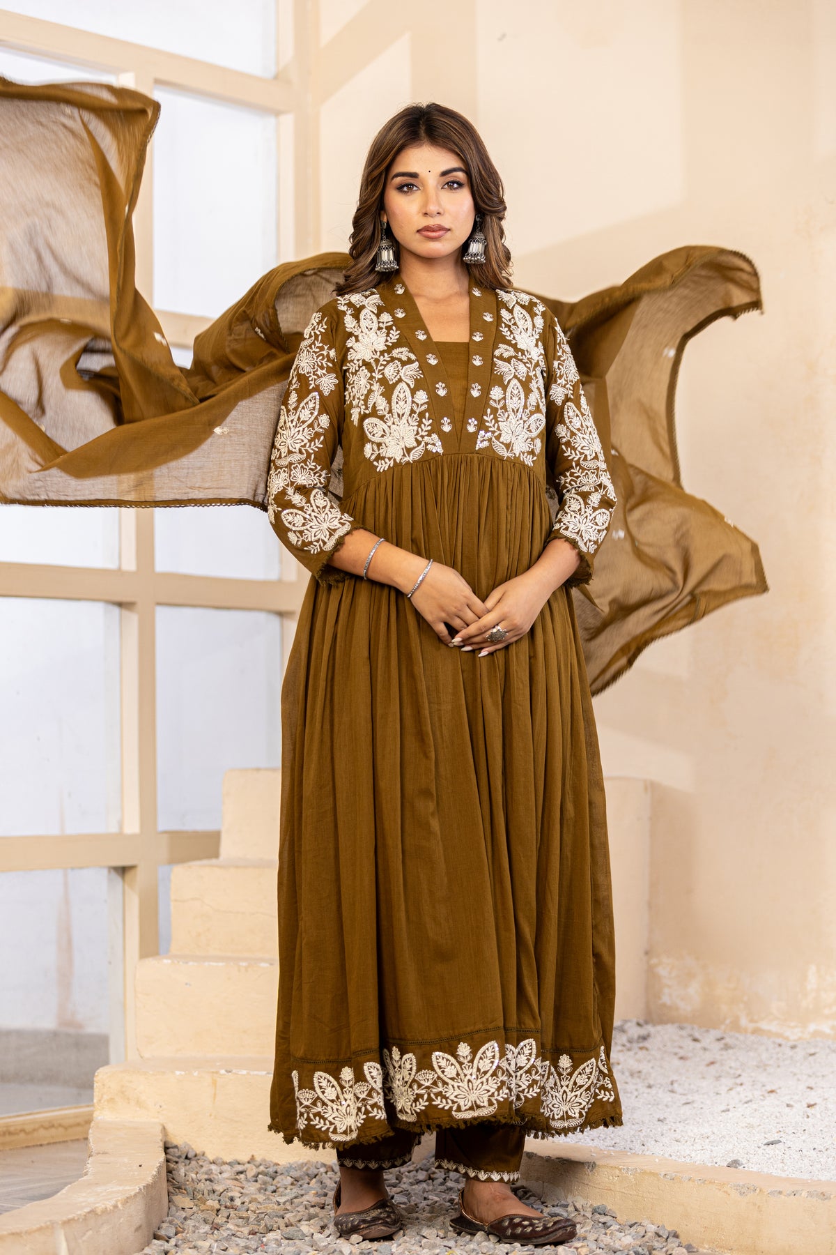 Mehandi Fabric Mall Cotton Kurti Pant Dupatta 3Pcs Set