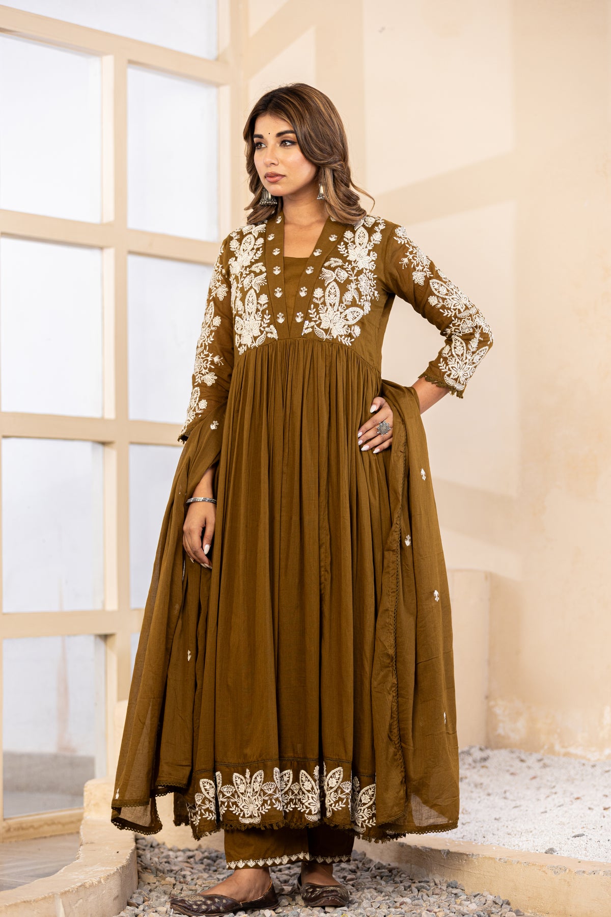 Mehandi Fabric Mall Cotton Kurti Pant Dupatta 3Pcs Set