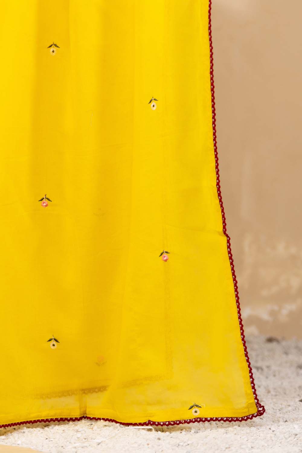 Yellow Fabric Mall Cotton Kurti Plazo Dupatta 3Pcs Set