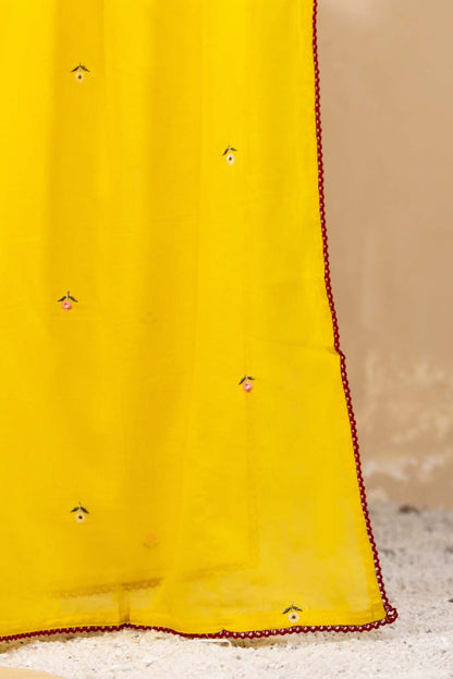 Yellow Fabric Mall Cotton Kurti Plazo Dupatta 3Pcs Set
