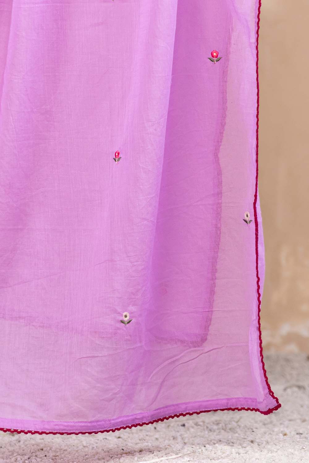 Lavender Fabric Mall Cotton Kurti Plazo Dupatta 3Pcs Set