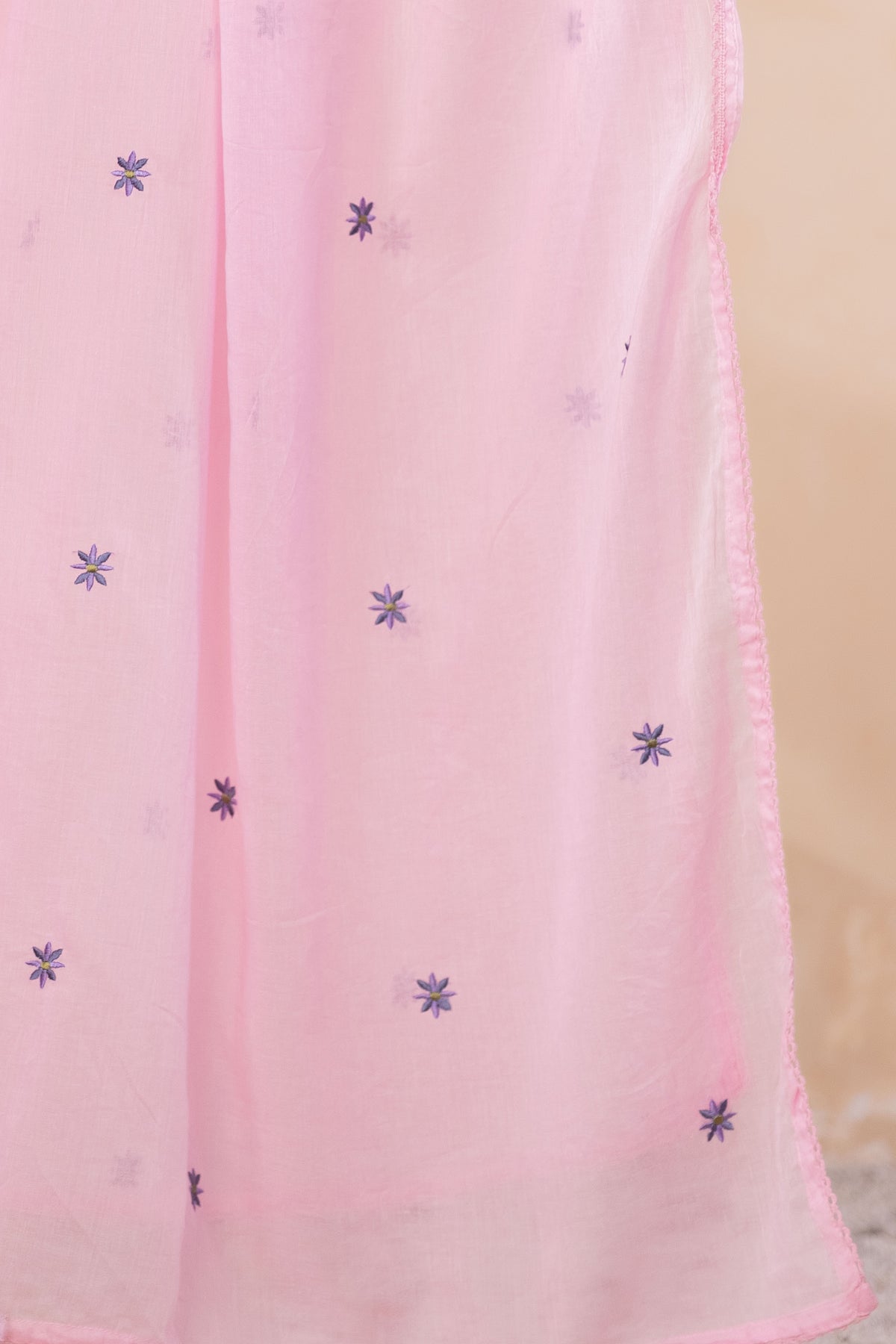 B Pink Fabric Mall Cotton Kurti Plazo Dupatta 3Pcs Set