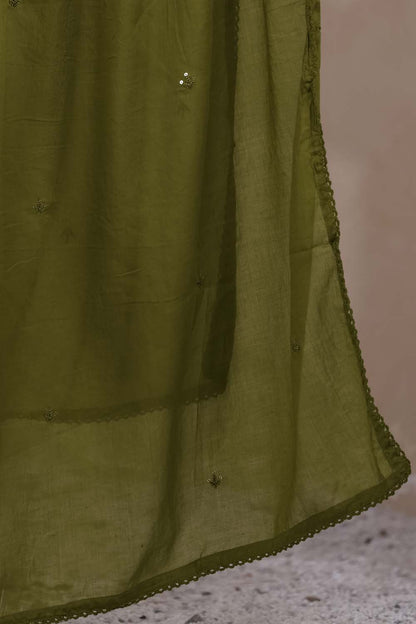 Green Fabric Mall Cotton Kurti Plazo Dupatta 3Pcs Set