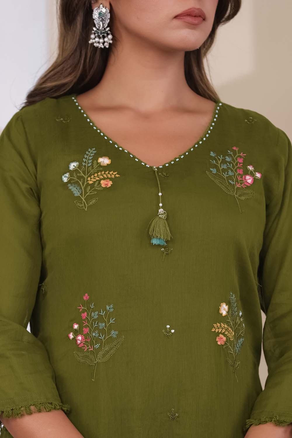 Green Fabric Mall Cotton Kurti Plazo Dupatta 3Pcs Set