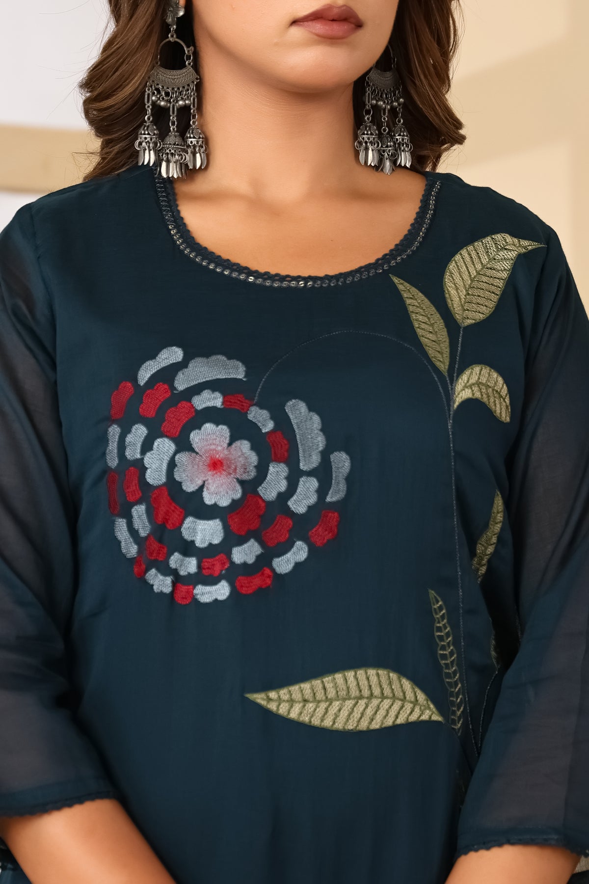 Till Blue Fabric Mall Cotton Kurti Pant Dupatta 3Pcs Set