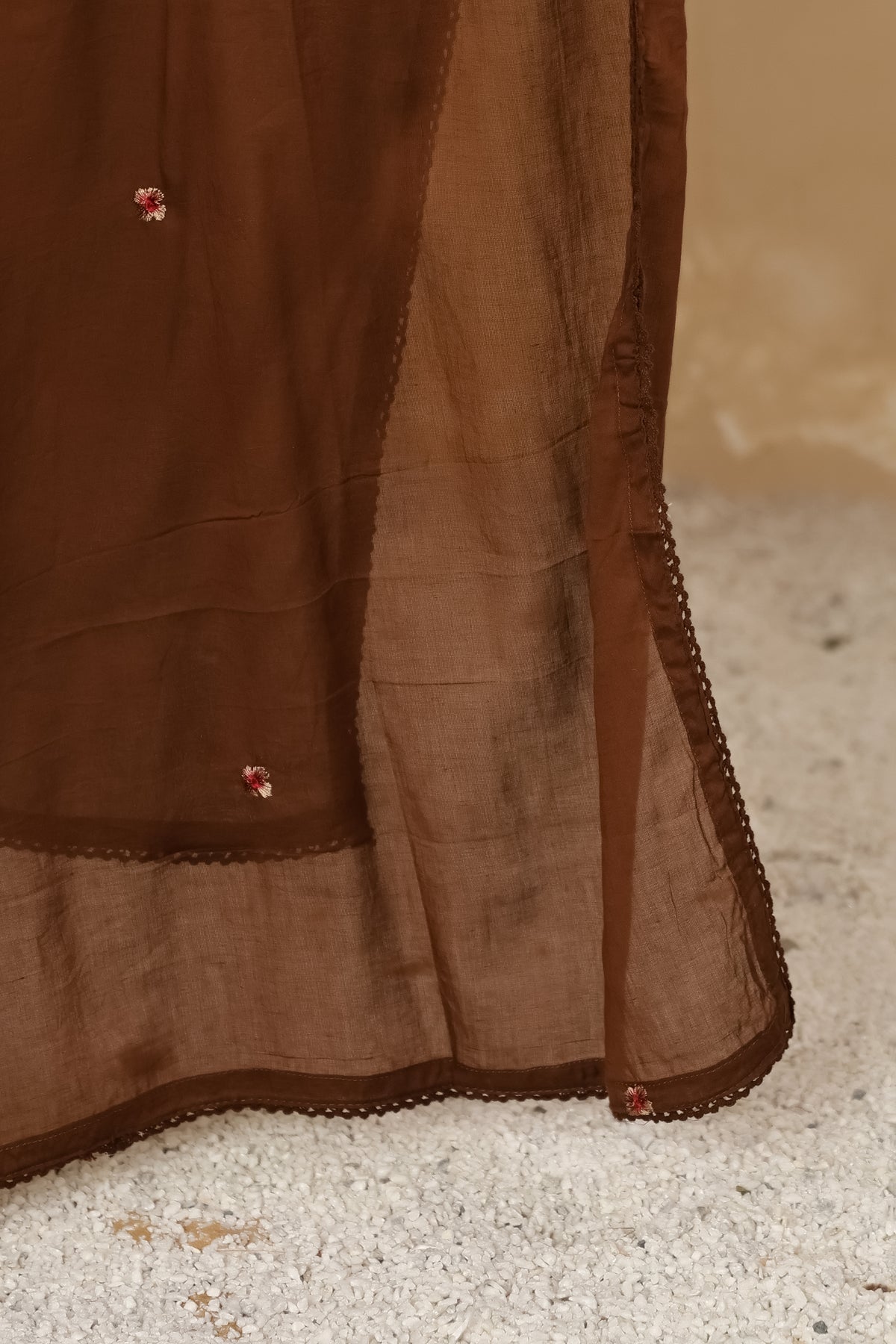 Brown Fabric Mall Cotton Kurti Pant Dupatta 3Pcs Set