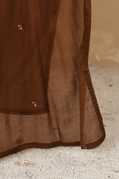 Brown Fabric Mall Cotton Kurti Pant Dupatta 3Pcs Set