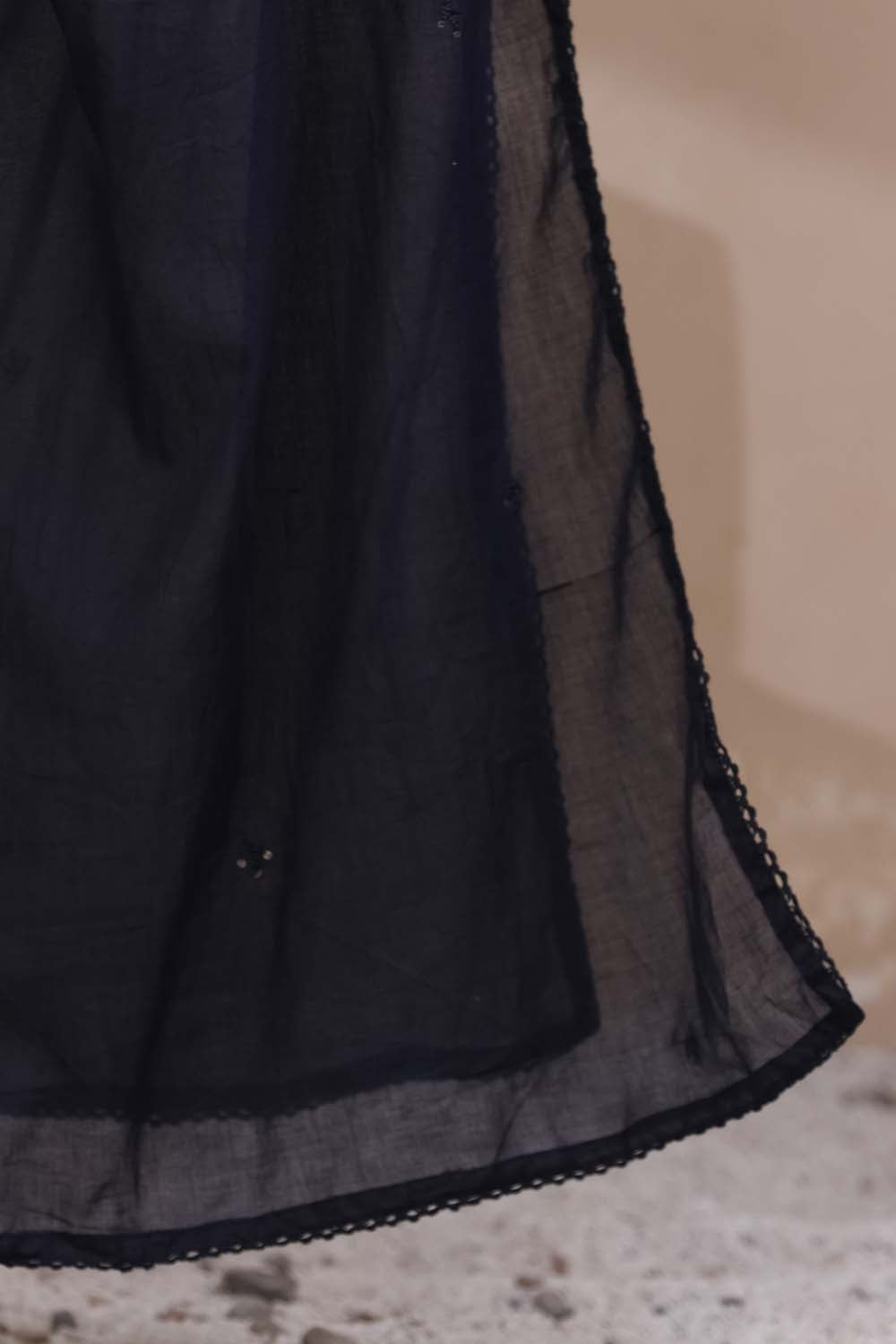 Navy Blue Fabric Mall Cotton Kurti Plazo Dupatta 3Pcs Set