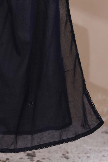 Navy Blue Fabric Mall Cotton Kurti Plazo Dupatta 3Pcs Set