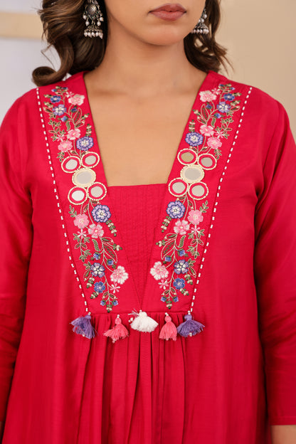 Rani Fabric Silk Kurti Pant Dupatta 3Pcs Set