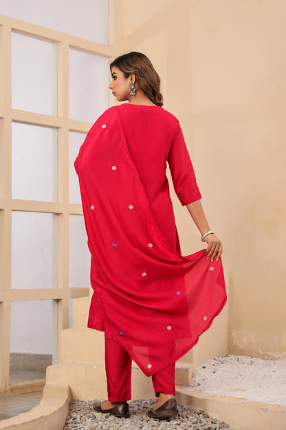 Rani Fabric Silk Kurti Pant Dupatta 3Pcs Set
