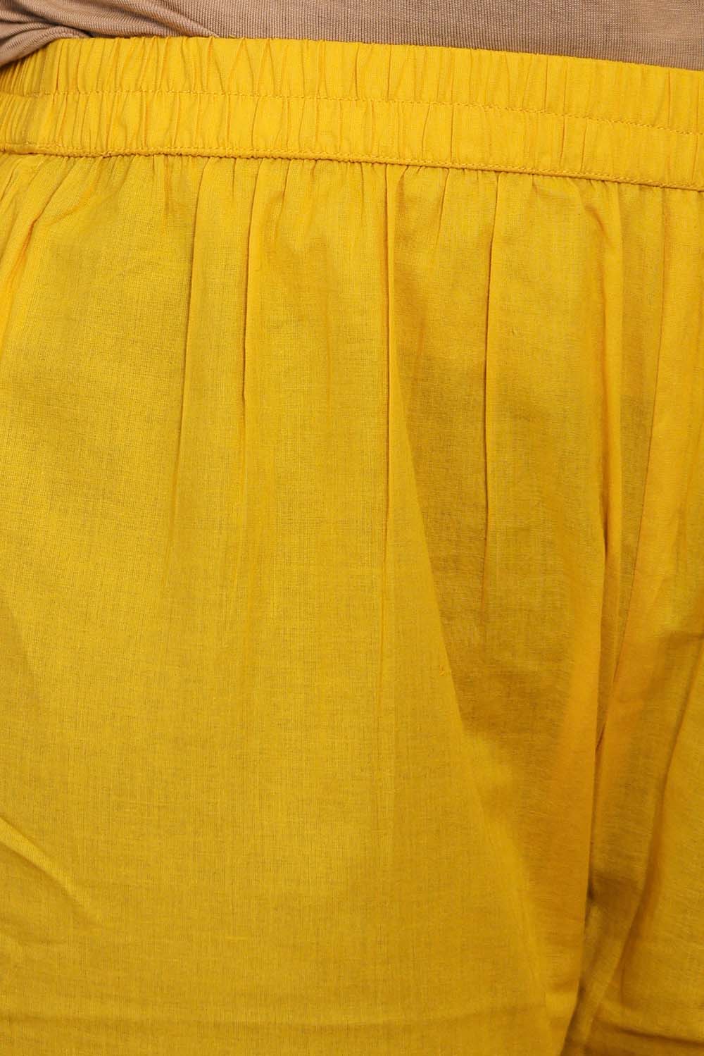 Yellow Fabric Mall Cotton Kurti Plazo Dupatta 3Pcs Set