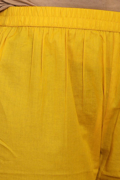 Yellow Fabric Mall Cotton Kurti Plazo Dupatta 3Pcs Set