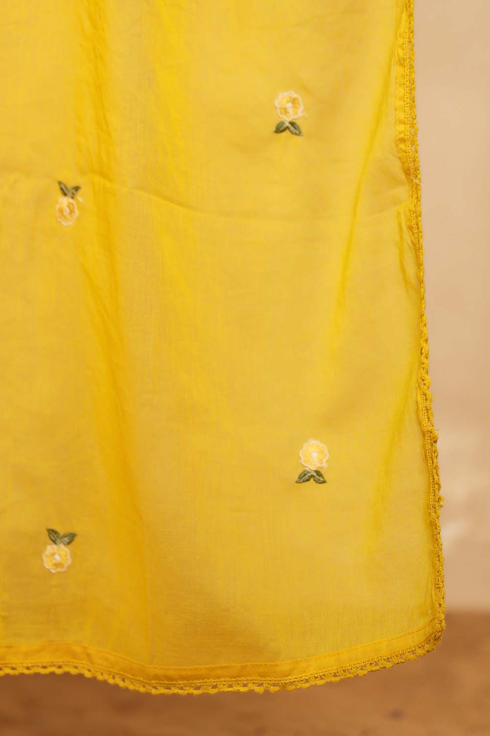 Yellow Fabric Mall Cotton Kurti Plazo Dupatta 3Pcs Set