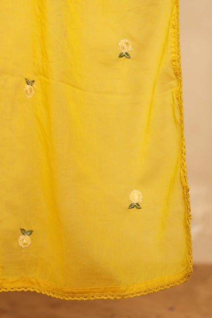 Yellow Fabric Mall Cotton Kurti Plazo Dupatta 3Pcs Set