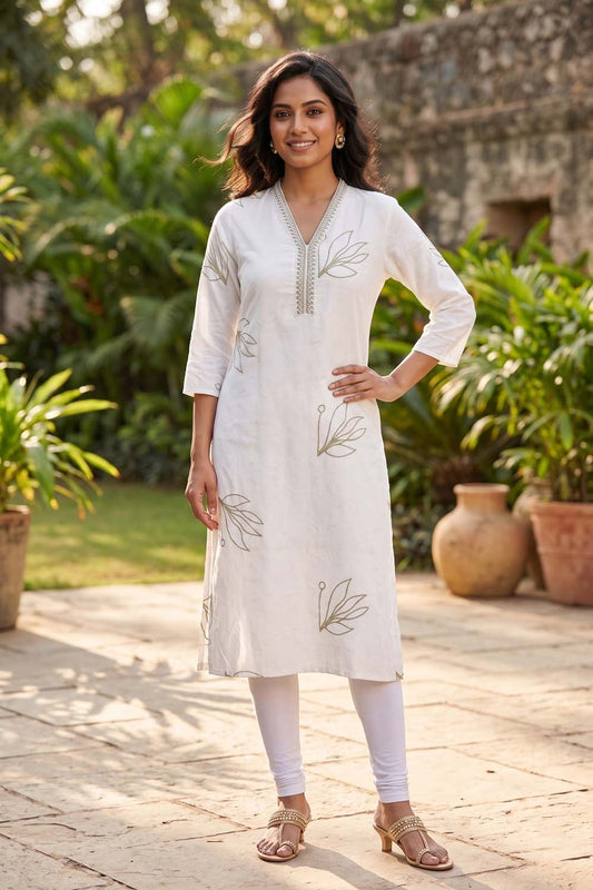 Cream Straight Cut Kurti
