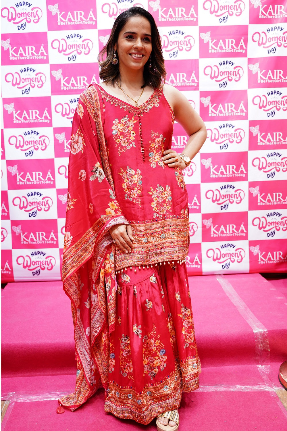 Rani Pink Sharara Kurti 3 Pieces Set