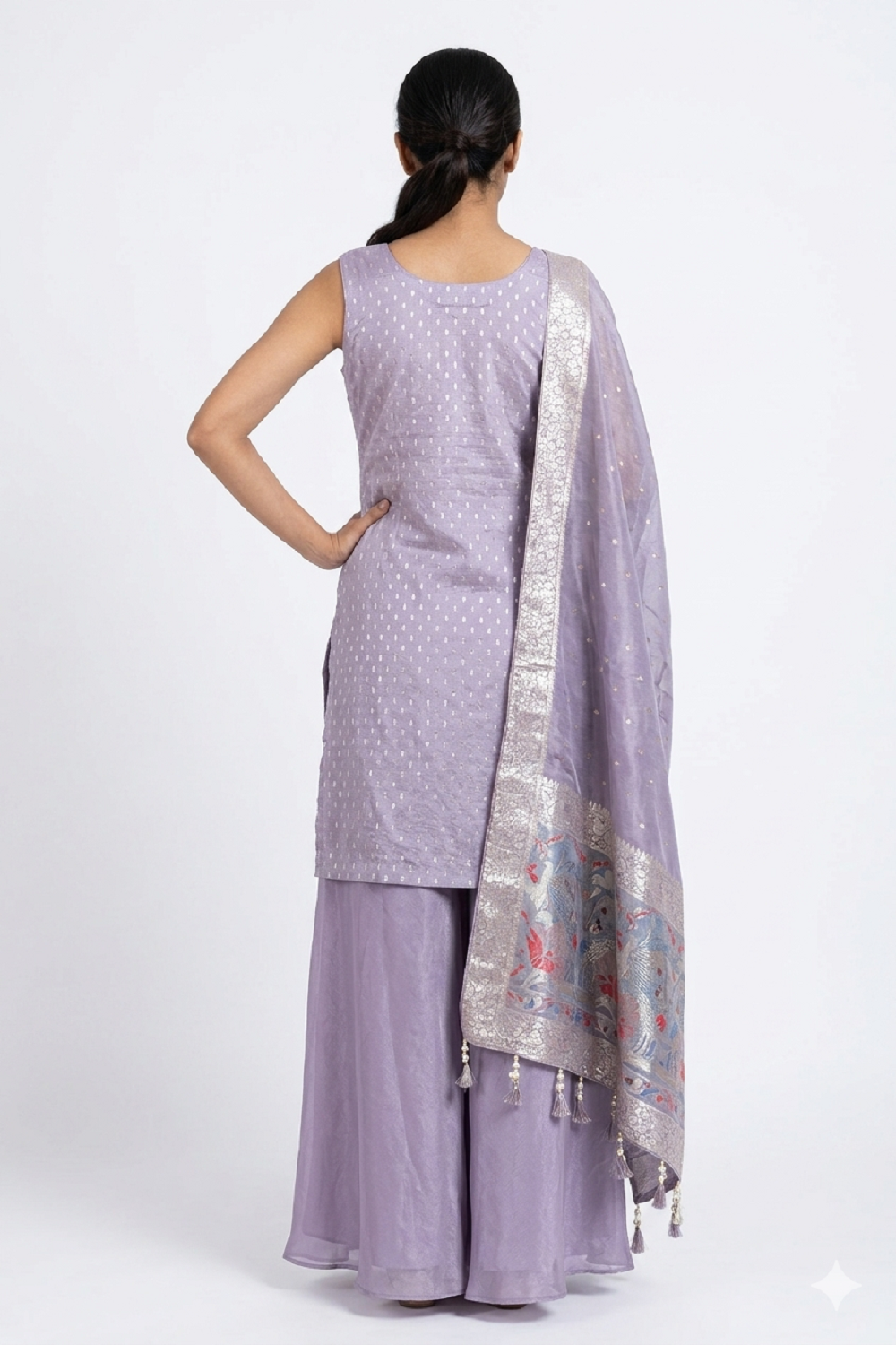 Lavender Silk Garara Kurti 3 Pieces Set