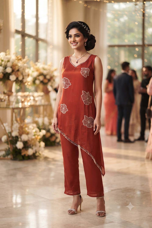Rust Style Indo West Kurti Pattern Cross Cut