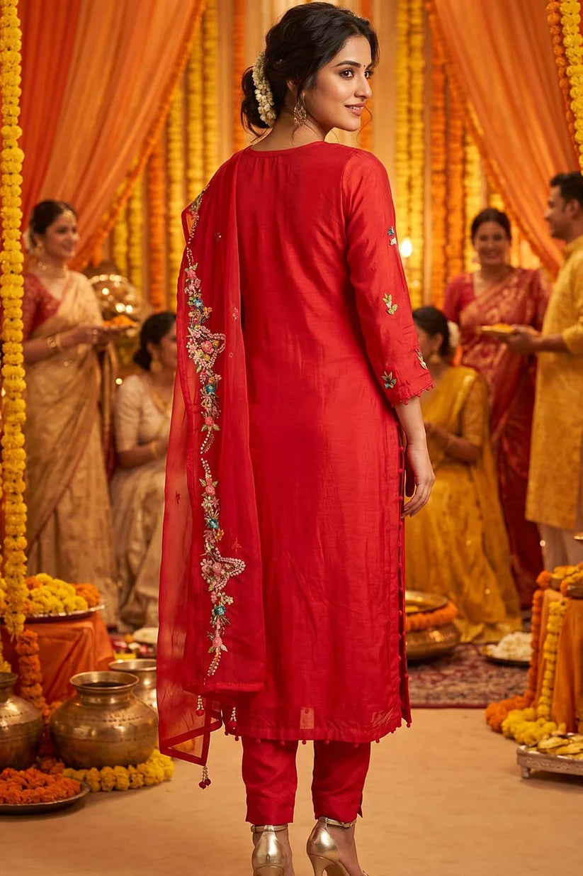 Silk Kurti Pant 3 Pieces Set