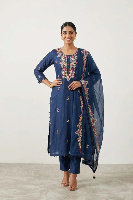 Silk Kurti Pant 3 Pieces Set