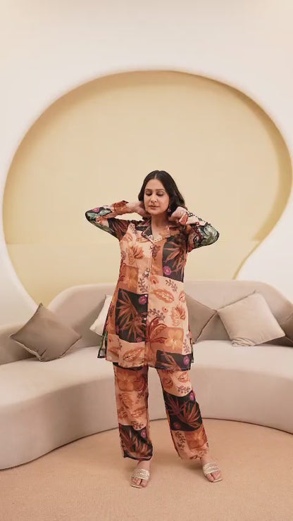Buff Chinon Printed Kurti 2 Pieces Set