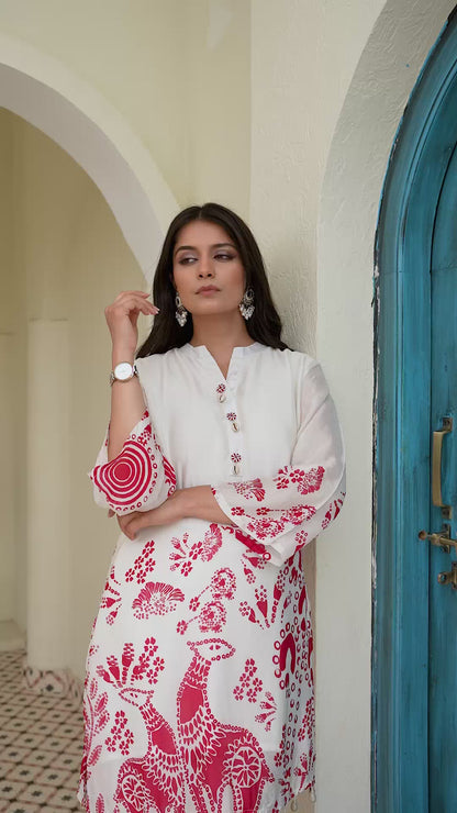 Half White Chinon Kurti Pant Set