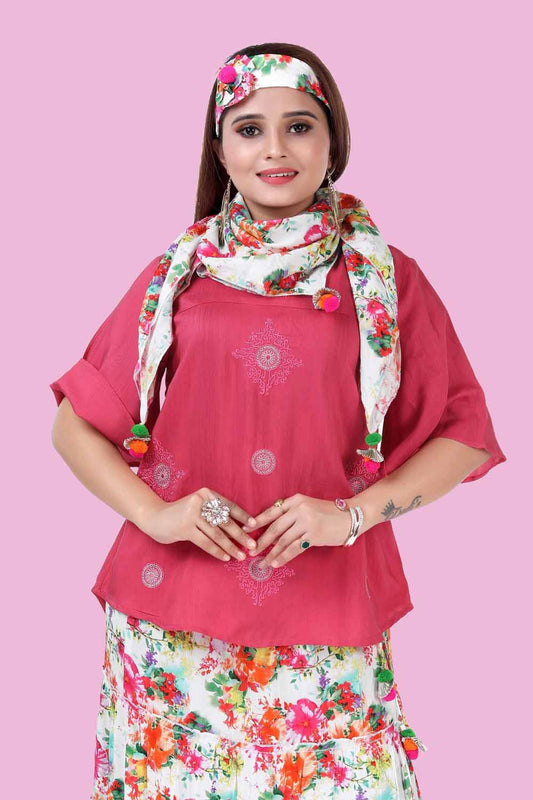 KAIRA ONION PINK SINTHETIC  EMBROIDERED WESTERN SHORT TOP