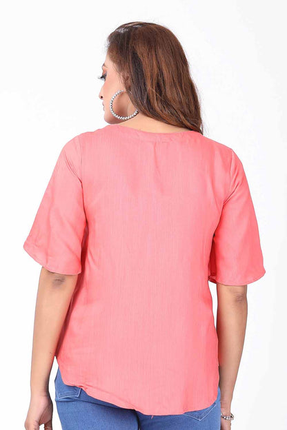 KAIRA PEACH SINTHETIC  EMBROIDERED WESTERN SHORT TOP