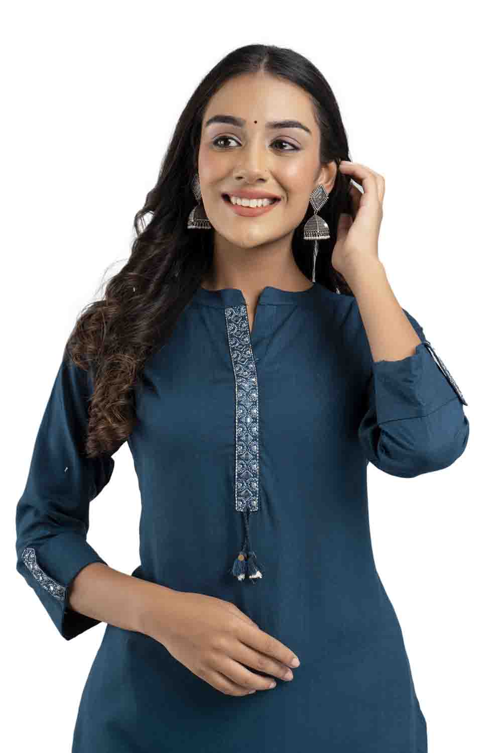 Till Green Rayon Classic Embroidered Straight Kurti