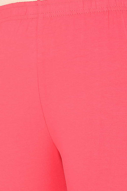 Tomato Pink Cotton Ankle-Length Leggings
