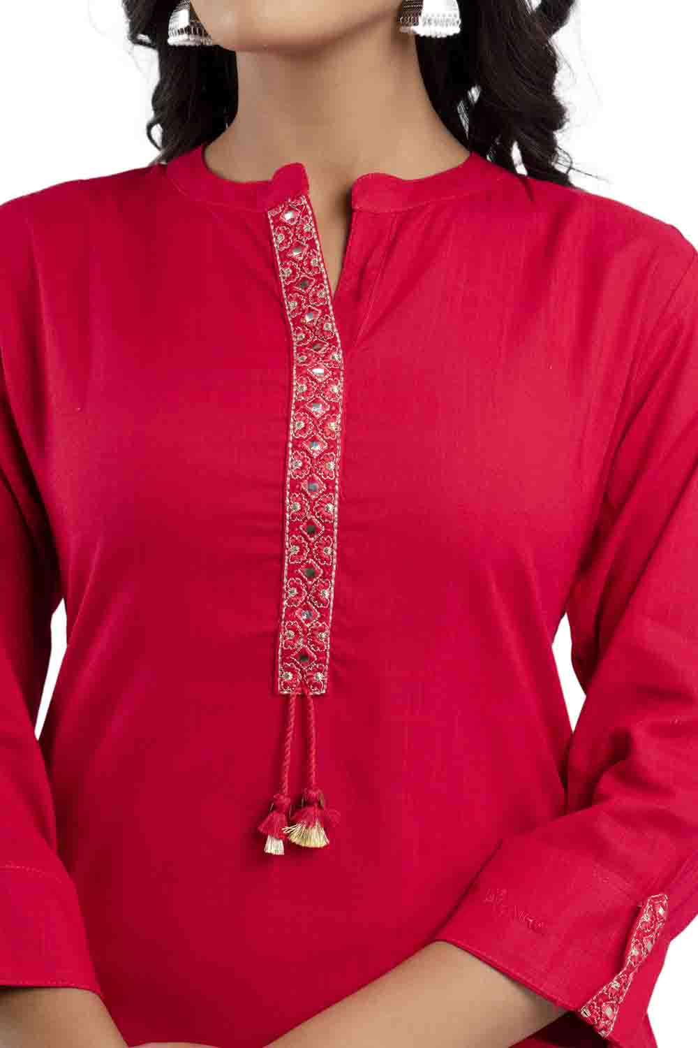 Rani Pink Rayon Classic Embroidered Straight Kurti