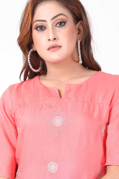 KAIRA PEACH SINTHETIC  EMBROIDERED WESTERN SHORT TOP