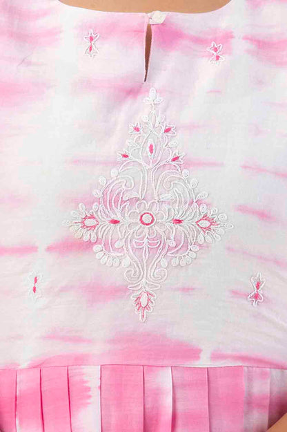 Pink Cotton Embroidered Anarkali Kurti