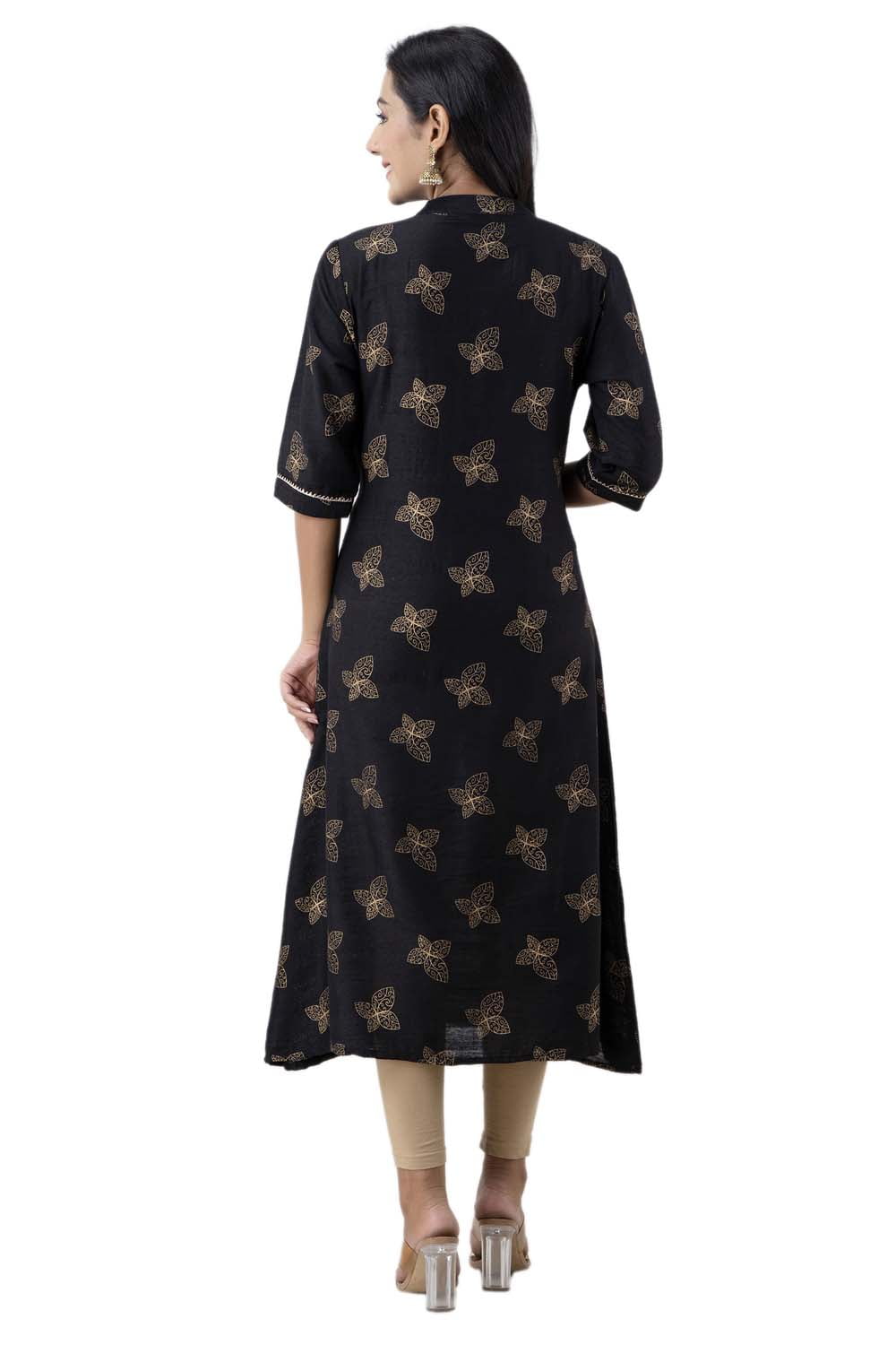 Black Printed Art Silk a Line Kurti